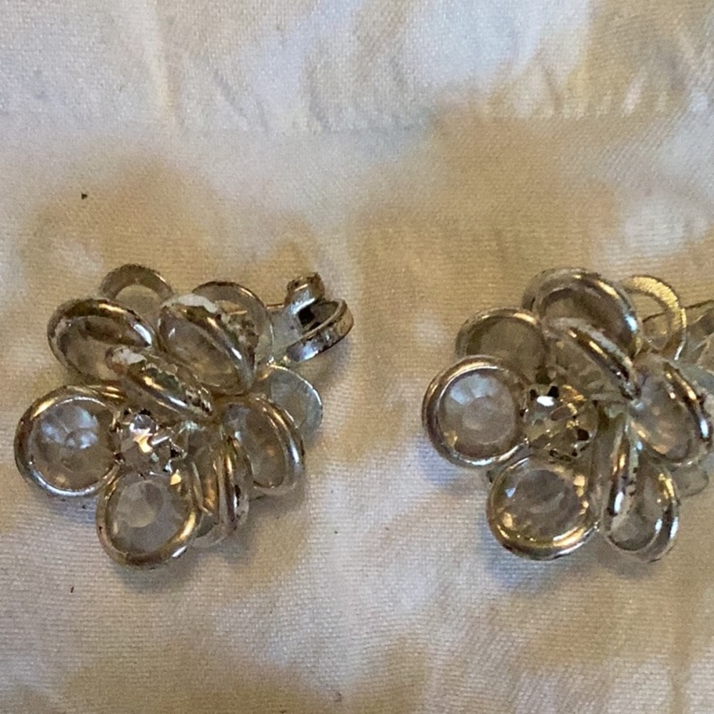 Elegant Silver Floral Clip Earrings